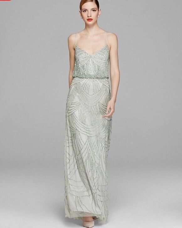 Adrianna Papell Dresses & Skirts - Adrianna Papell Mint Chiffon Beaded Sleeveless Art Deco Gown Ice Ball Size 2 PLL